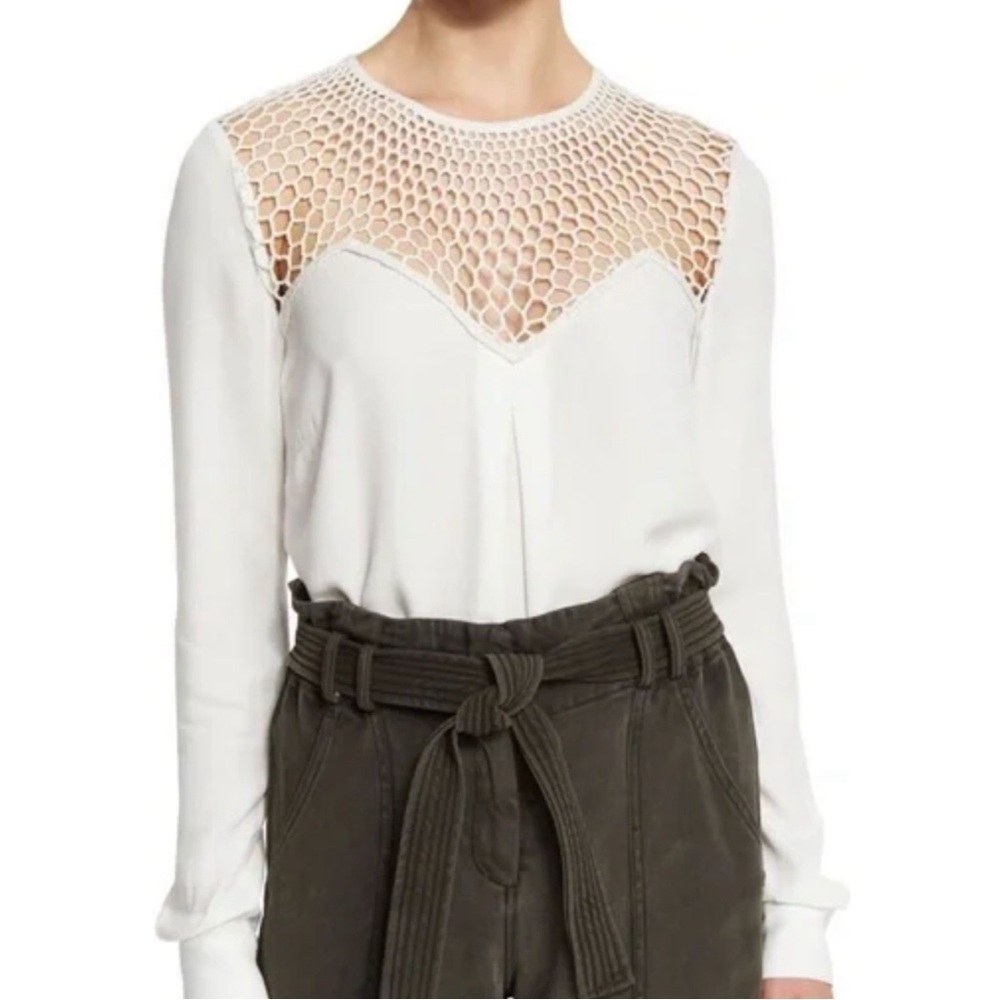 A.L.C. Sian Crepe Blouse Honeycomb Crochet Ivory Size 0